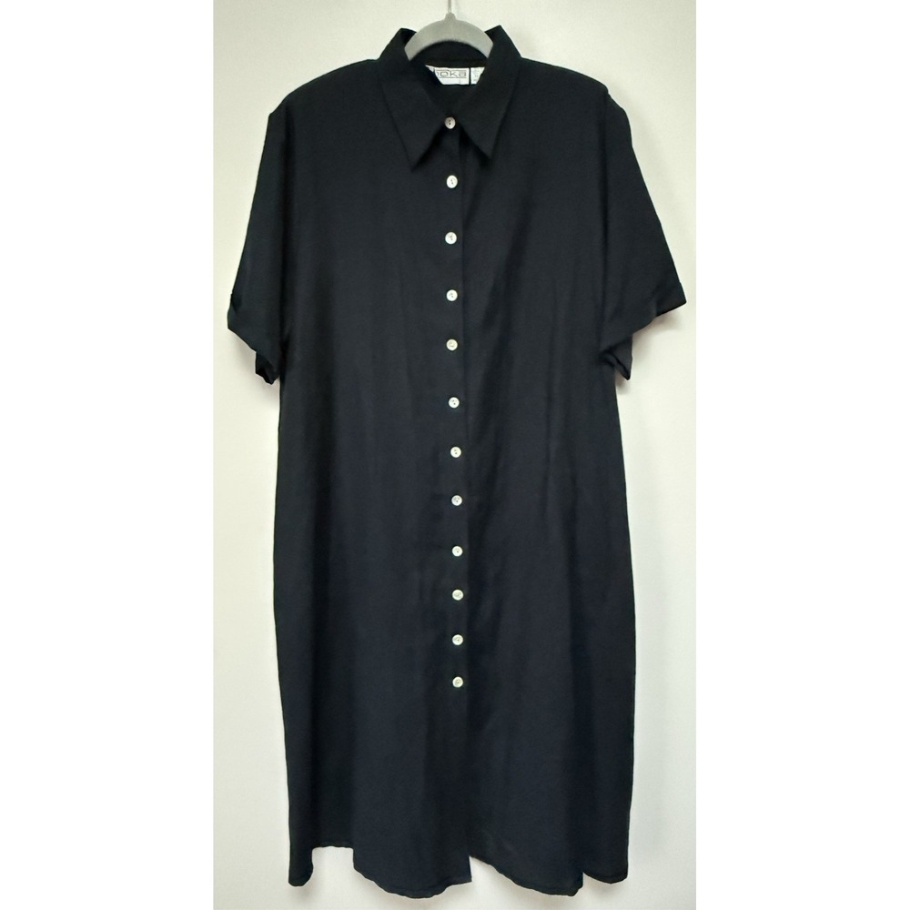 MOKA Womens Black Shirt Dress 2X Linen Blend Full Button Mature Capsule